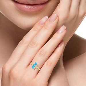 EFFY 14K Yellow Gold, 0.1 CT. T.W. Diamond & Turquoise Ring Size 7